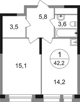 Планировка однокомнатной(квартира) площадью 42.1 квадратных метров в “ЖК Первый Московский”