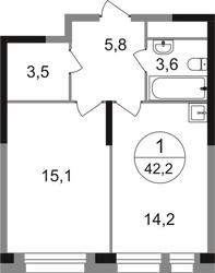 Планировка однокомнатной(квартира) площадью 42.1 квадратных метров в ЖК “ЖК Первый Московский”