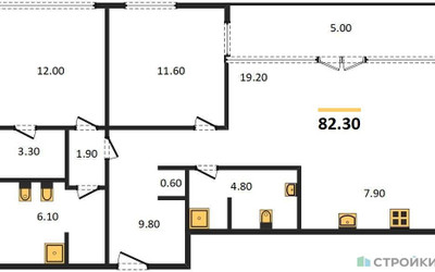 Планировка двухкомнатной(квартира) площадью 82.3 квадратных метров в ЖК “ЖК SHIFT (Шифт)”