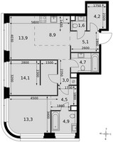 Планировка трехкомнатной(квартира) площадью 78.2 квадратных метров в “ЖК Амбер Сити”