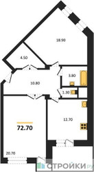 Планировка двухкомнатной(квартира) площадью 72.7 квадратных метров в ЖК “ЖК Ново-Никольское”