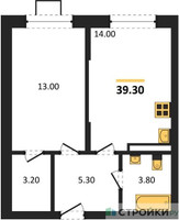 Планировка однокомнатной(квартира) площадью 39.3 квадратных метров в “ЖК Видный берег 2”