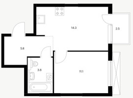 Планировка двухкомнатной(квартира) площадью 48.8 квадратных метров в “ЖК Большая Академическая 85”