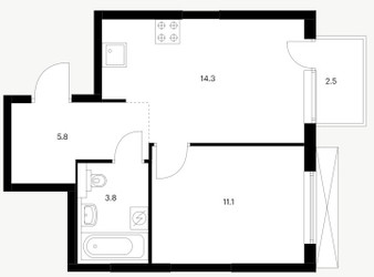 Планировка двухкомнатной(квартира) площадью 48.8 квадратных метров в ЖК “ЖК Большая Академическая 85”