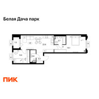 Планировка двухкомнатной(квартира) площадью 61.4 квадратных метров в “ЖК Белая Дача парк”