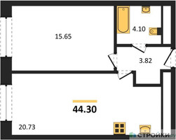 Планировка однокомнатной(квартира) площадью 44.3 квадратных метров в “ЖК Городские Истории”
