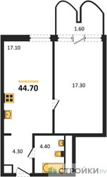 Планировка однокомнатной(квартира) площадью 45 квадратных метров в ЖК “ЖК Союз (СВАО)”
