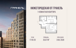 Планировка однокомнатной(квартира) площадью 35.67 квадратных метров в “ЖК Нижегородская от Гранель”