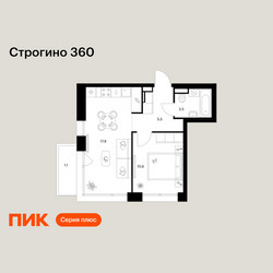 Планировка однокомнатной(квартира) площадью 38.5 квадратных метров в ЖК “ЖК Строгино 360”