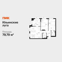 Планировка трехкомнатной(квартира) площадью 79.79 квадратных метров в “ЖК Ильинские луга”