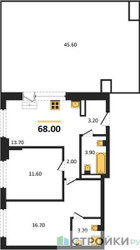 Планировка двухкомнатной(квартира) площадью 68 квадратных метров в ЖК “ЖК "Коллекция"”