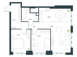 Планировка трехкомнатной(квартира) площадью 63.5 квадратных метров в “ЖК Левел Южнопортовая”