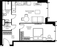 Планировка однокомнатной(квартира) площадью 49.5 квадратных метров в “ЖК Веер”