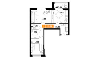 Планировка двухкомнатной(квартира) площадью 57.6 квадратных метров в “ЖК Планерный Квартал”