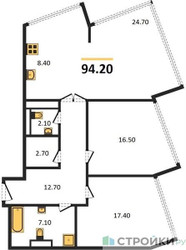 Планировка трехкомнатной(квартира) площадью 94.2 квадратных метров в ЖК “ЖК High Life (Хай Лайф)”