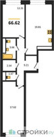 Планировка двухкомнатной(квартира) площадью 66.62 квадратных метров в “ЖК Городские Истории”