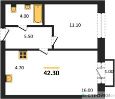 Планировка однокомнатной(квартира) площадью 42.3 квадратных метров в “ЖК Квартал Метроном”