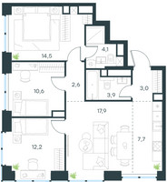 Планировка 4+ комнатной(квартира) площадью 76.5 квадратных метров в “ЖК Level Звенигородская”