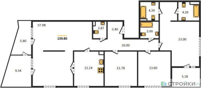Планировка 4+ комнатной(квартира) площадью 139.8 квадратных метров в ЖК “Квартал Foriver”