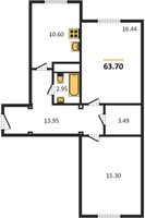 Планировка двухкомнатной(квартира) площадью 63 квадратных метров в “ЖК Борисоглебское”
