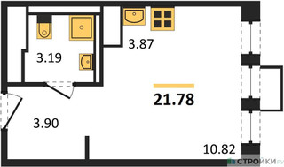 Планировка студии(квартира) площадью 21.78 квадратных метров в “ЖК Горки Парк”