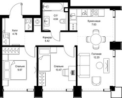 Планировка двухкомнатной(квартира) площадью 54.81 квадратных метров в “ЖК СЕТ”