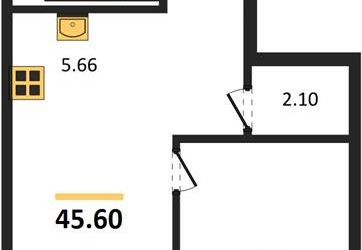 Планировка однокомнатной(квартира) площадью 45.6 квадратных метров в ЖК “ЖК Квартал Герцена”