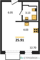 Планировка студии(квартира) площадью 25.91 квадратных метров в “ЖК Новое Внуково”
