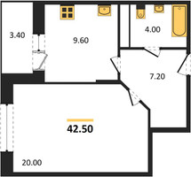 Планировка однокомнатной(квартира) площадью 42.5 квадратных метров в “ЖК Эдельвейс (Первомайское)”