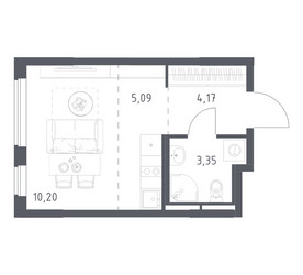 Планировка студии(квартира) площадью 22.81 квадратных метров в ЖК “ЖК Мытищи Парк”