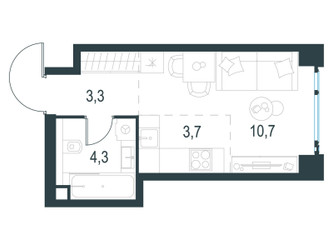 Планировка студии(квартира) площадью 22.5 квадратных метров в ЖК “ЖК Level Мичуринский”
