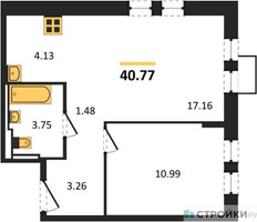 Планировка однокомнатной(квартира) площадью 40.77 квадратных метров в “ЖК Квартал Ивакино”