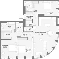 Планировка 4+ комнатной(апартаменты) площадью 159.4 квадратных метров в “ЖК Sky View (Скай Вью)”