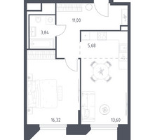Планировка однокомнатной(апартаменты) площадью 50.44 квадратных метров в “ЖК Скай Спутник”