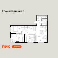 Планировка трехкомнатной(квартира) площадью 87.1 квадратных метров в “ЖК Кронштадтский 9”