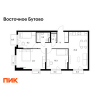 Планировка трехкомнатной(квартира) площадью 77.5 квадратных метров в “ЖК Восточное Бутово”
