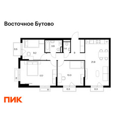 Планировка трехкомнатной(квартира) площадью 77.5 квадратных метров в ЖК “ЖК Восточное Бутово”