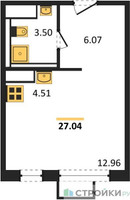 Планировка студии(квартира) площадью 27.04 квадратных метров в “ЖК Алхимово”