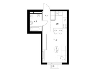 Планировка студии(квартира) площадью 29.1 квадратных метров в ЖК “ЖК Середневский лес”