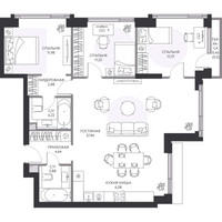 Планировка 4+ комнатной(квартира) площадью 97.6 квадратных метров в “ЖК Hide (Хайд)”
