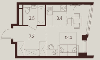Планировка студии(квартира) площадью 26.5 квадратных метров в “ЖК INDY Towers (Инди Тауэрс)”
