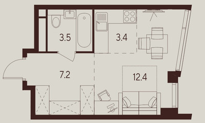 Планировка студии(квартира) площадью 26.5 квадратных метров в ЖК “ЖК INDY Towers (Инди Тауэрс)”