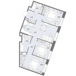 Планировка 4+ комнатной(квартира) площадью 89.9 квадратных метров в ЖК “ЖК Родина Переделкино”