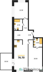 Планировка двухкомнатной(квартира) площадью 76.7 квадратных метров в ЖК “ЖК Shagal (Шагал)”