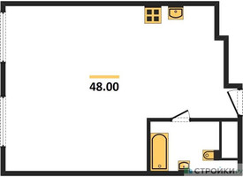 Планировка однокомнатной(апартаменты) площадью 48 квадратных метров в “ЖК Nametkin Tower (Наметкин Тауэр)”