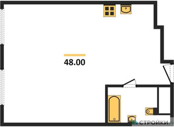 Планировка однокомнатной(апартаменты) площадью 48 квадратных метров в ЖК “ЖК Nametkin Tower (Наметкин Тауэр)”