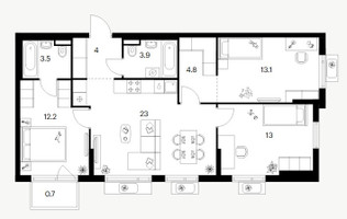 Планировка трехкомнатной(квартира) площадью 78.2 квадратных метров в “Ярославский квартал”