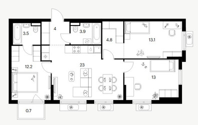 Планировка трехкомнатной(квартира) площадью 78.2 квадратных метров в ЖК “Ярославский квартал”