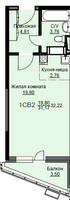 Планировка студии(квартира) площадью 32.5 квадратных метров в “ЖК Соболевка”