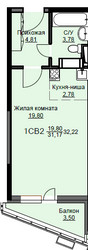 Планировка студии(квартира) площадью 32.5 квадратных метров в ЖК “ЖК Соболевка”